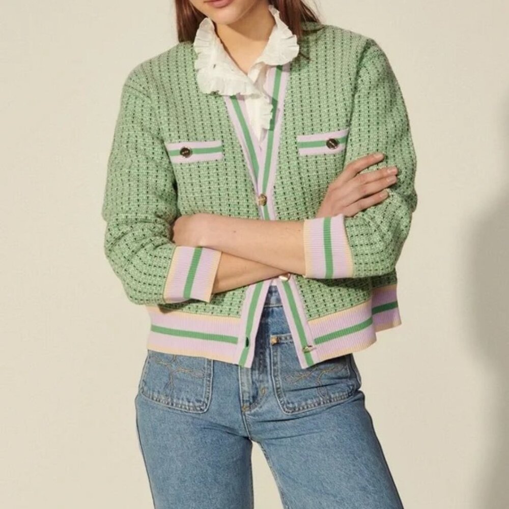 Spring Green Sandro CroppedCardigan in Fancy Tweed size 0